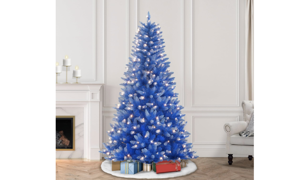 blue christmas tree, 6.5-Foot Pre-Lit Tree with 300 LED Lights